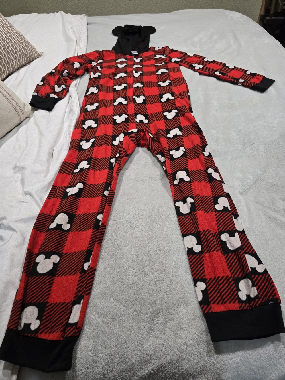 Disney Red and Black Buffalo Plaid Mickey Hooded One-Piece
